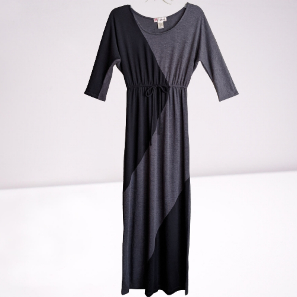 Luscious Los Angeles Maxi Dress Black Gray Color Block Dolman Sleeves